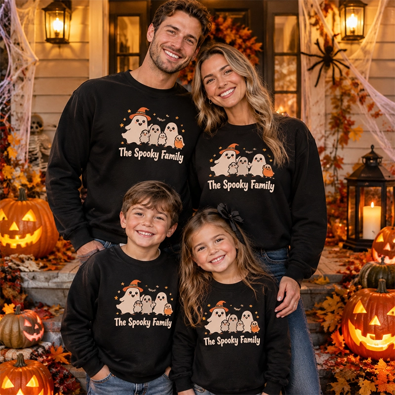 Personalized Spooky Squad Halloween Sweatshirt - Custom Ghost Family Outfit