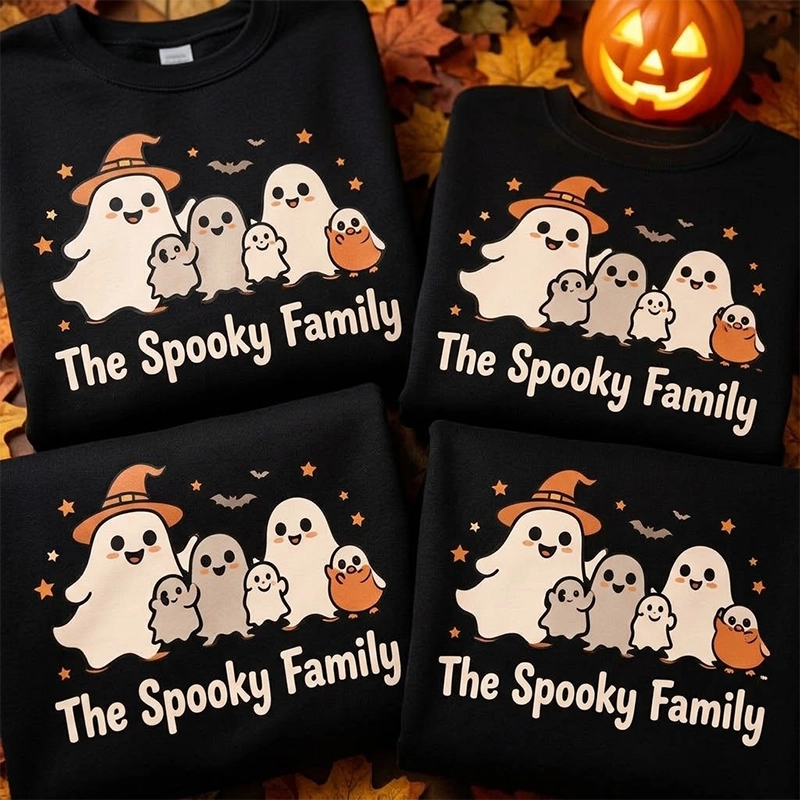 Personalized Spooky Squad Halloween Sweatshirt - Custom Ghost Family Outfit