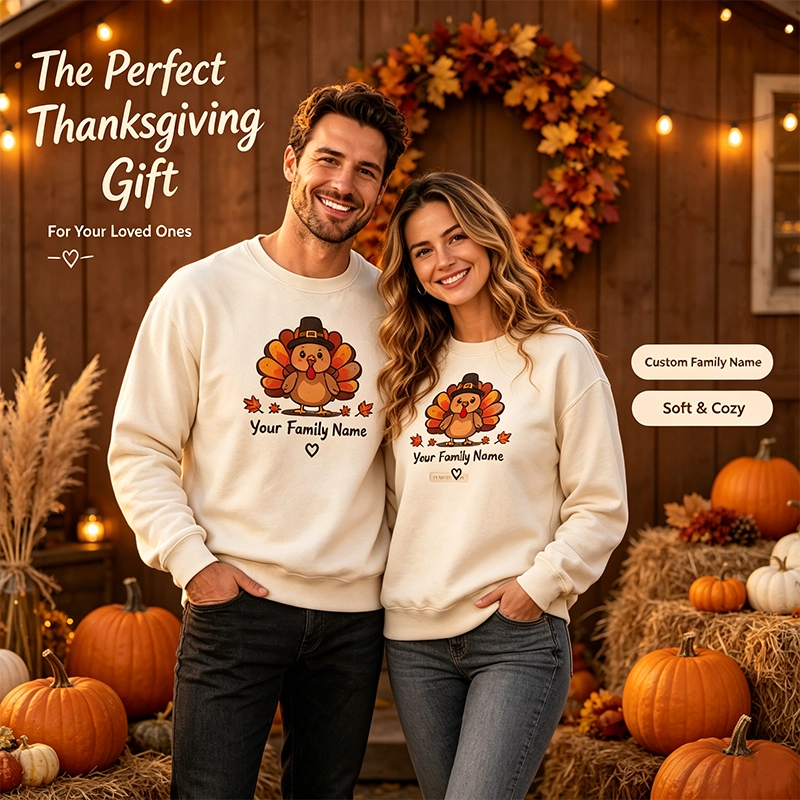 Personalized Family Thanksgiving Turkey Sweatshirt - Custom Matching Holiday Outfits