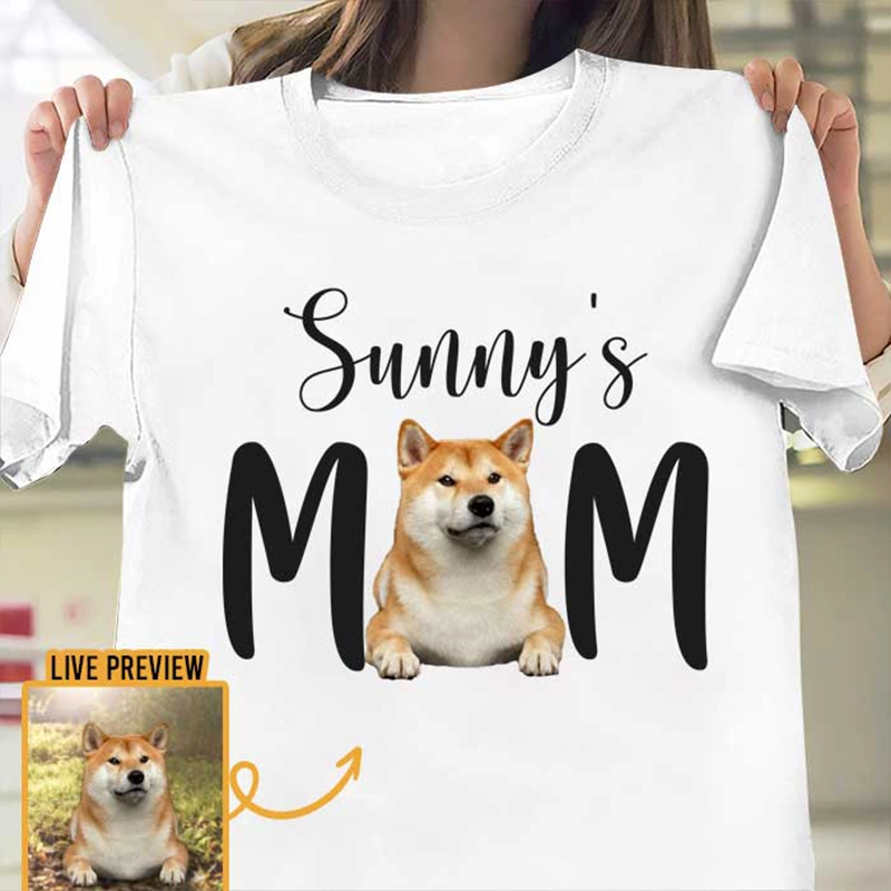 Personalized Pet Photo Mom T-Shirt – Custom Pet Name Shirt for Women