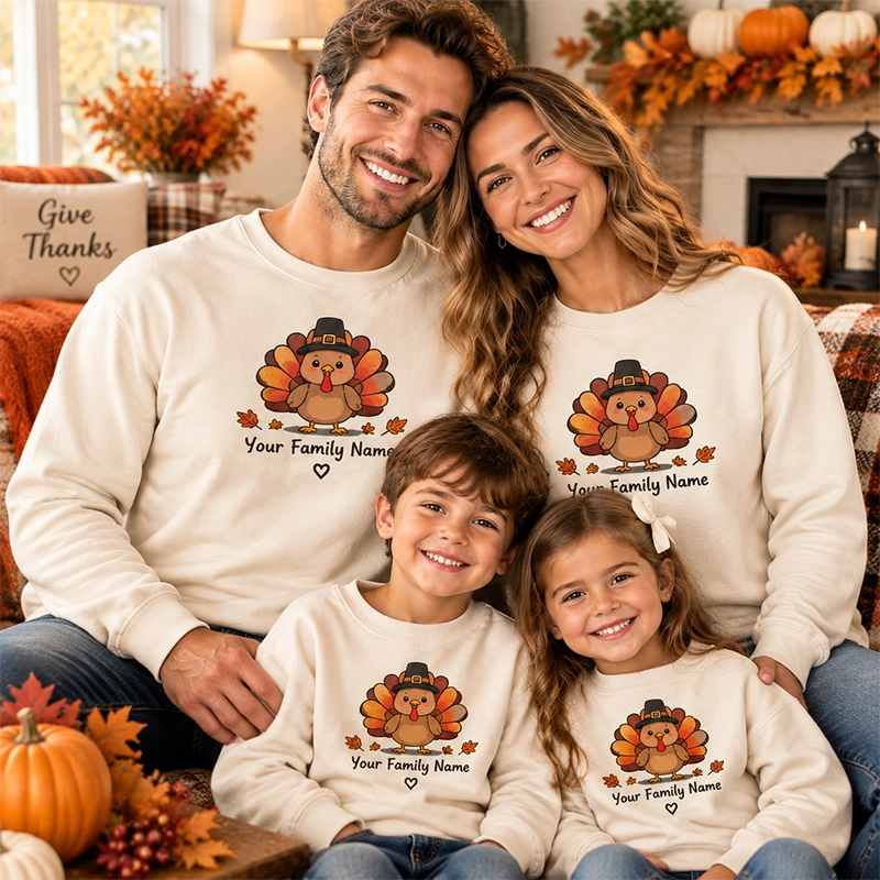 Personalized Family Thanksgiving Turkey Sweatshirt - Custom Matching Holiday Outfits