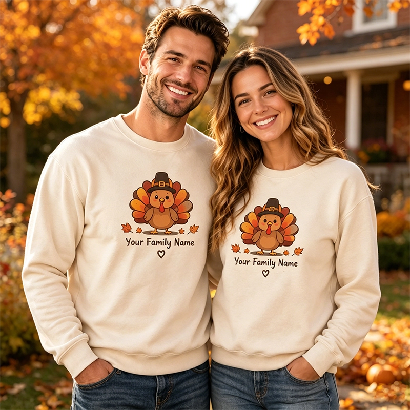 Personalized Family Thanksgiving Turkey Sweatshirt - Custom Matching Holiday Outfits