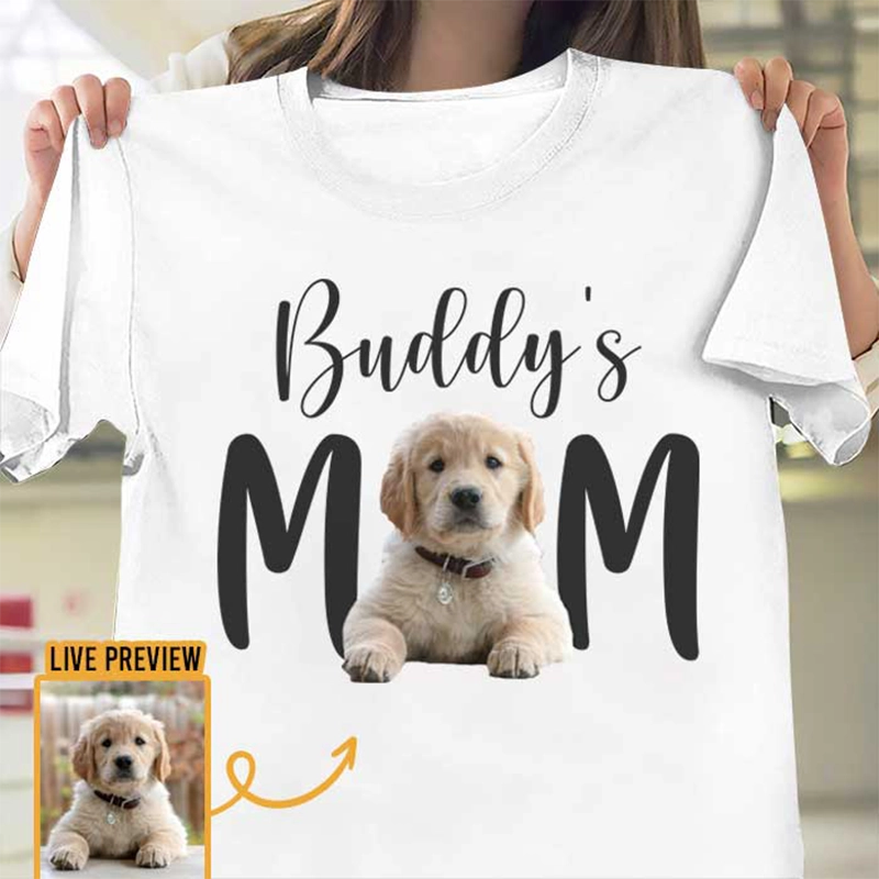 Personalized Pet Photo Mom T-Shirt – Custom Pet Name Shirt for Women