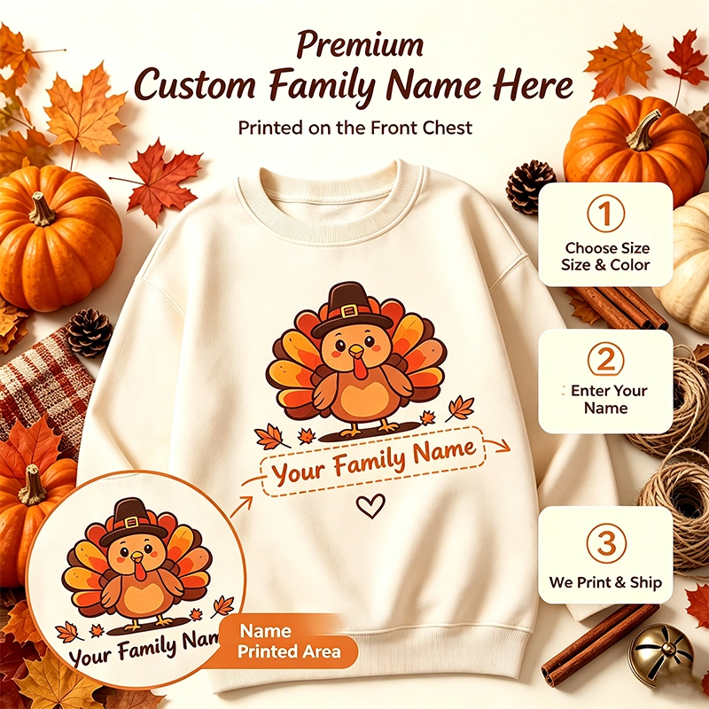 Personalized Family Thanksgiving Turkey Sweatshirt - Custom Matching Holiday Outfits