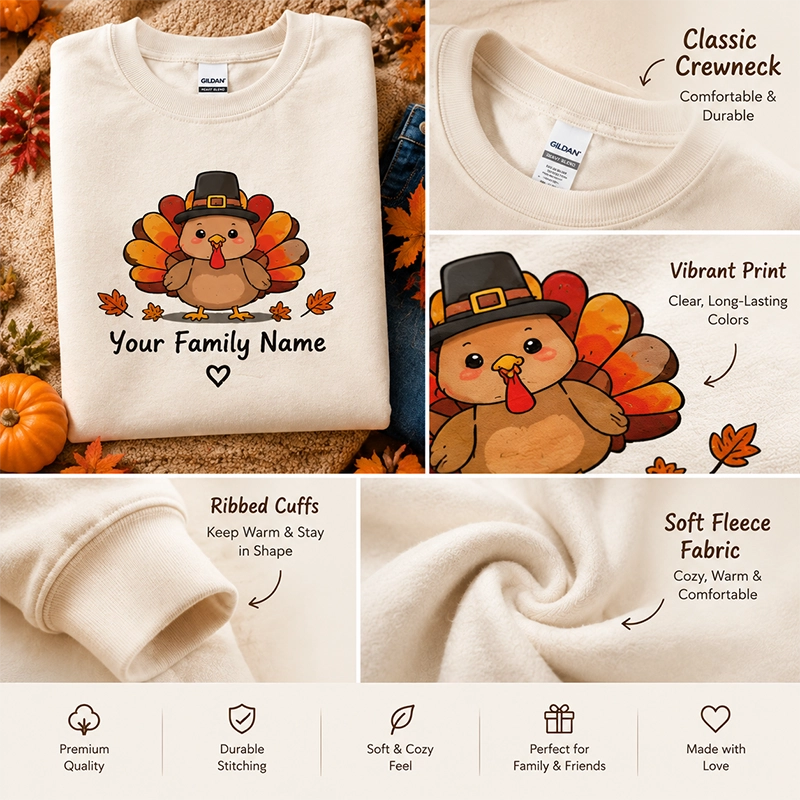 Personalized Family Thanksgiving Turkey Sweatshirt - Custom Matching Holiday Outfits