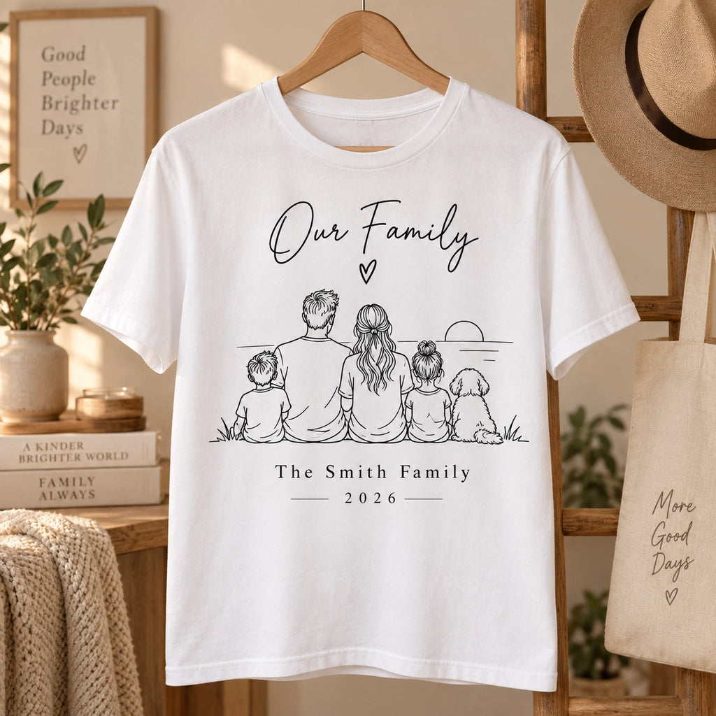 Custom Family Line Art T-Shirt – Personalized Photo Shirt With Name & Year