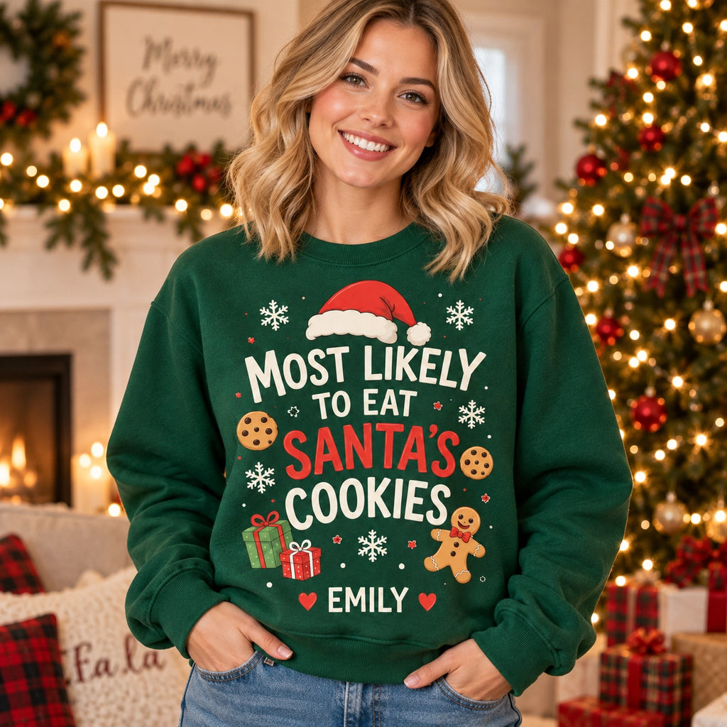 Personalized name Santa's Cookies Christmas sweatshirt – image 8