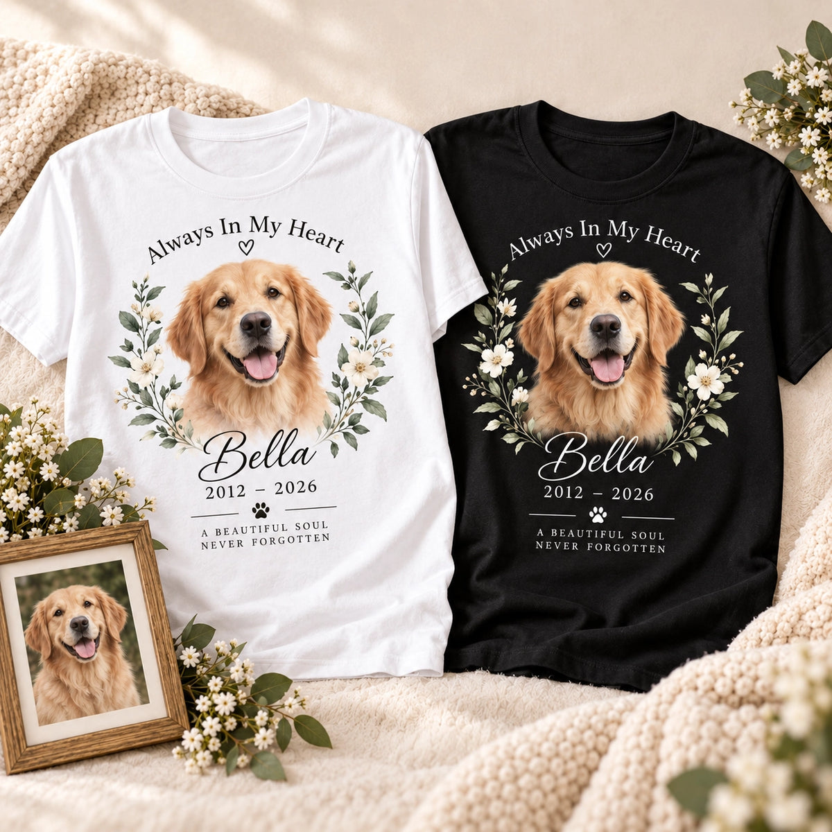 Personalized pet memorial T-shirt with custom photo, name and dates – image 4