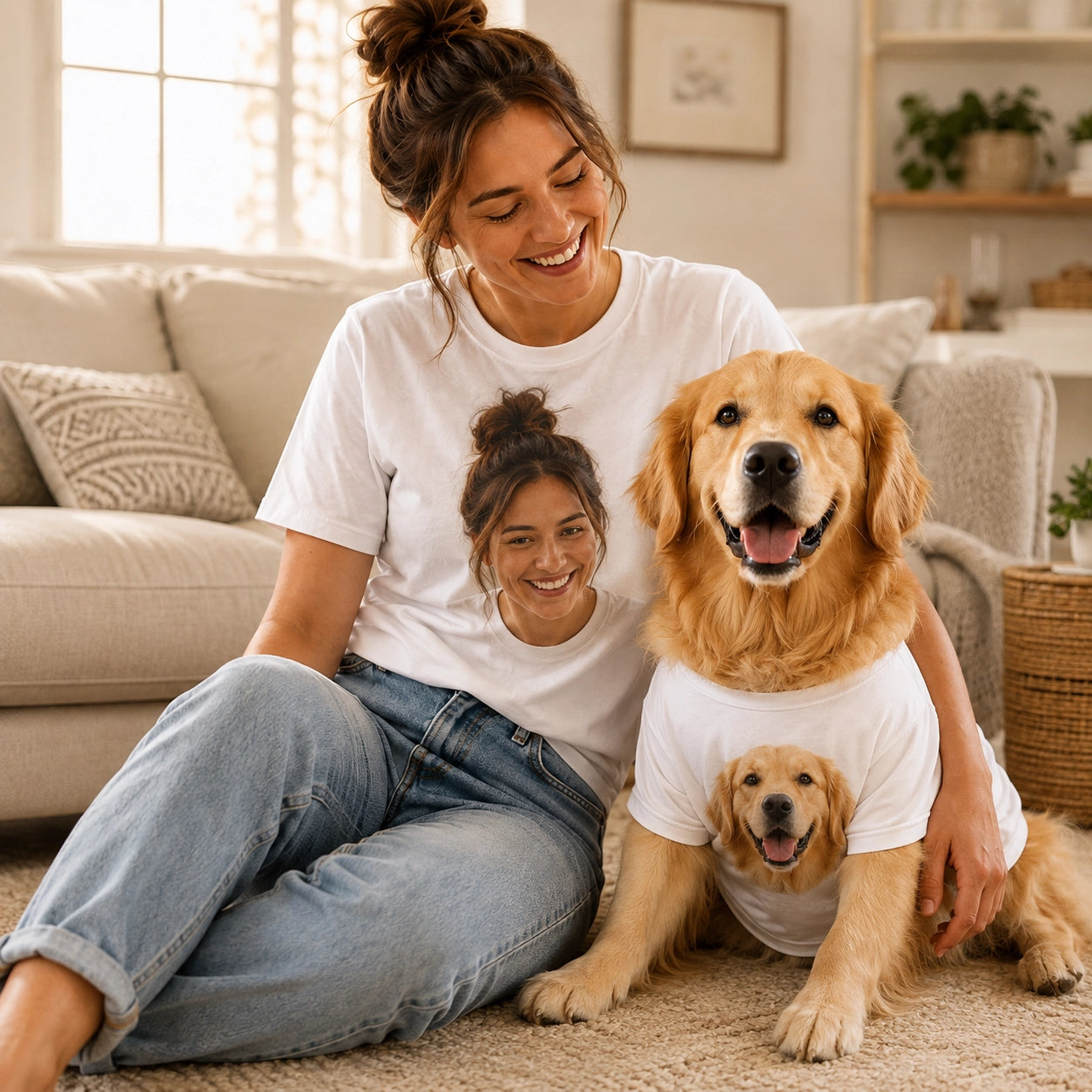 Custom Pet Portrait Matching T-Shirts for Men & Pets | Personalized Photo Shirt Set