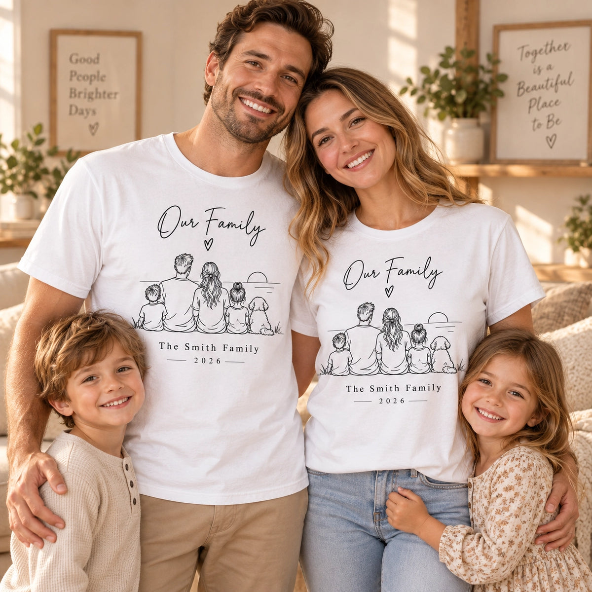 Custom Family Line Art T-Shirt – Personalized Photo Shirt With Name & Year