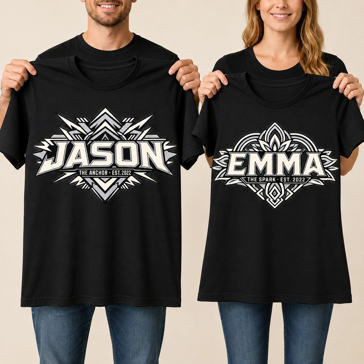 Personalized Name & Year Matching Couple T-Shirts – Custom Two-Shirt Set