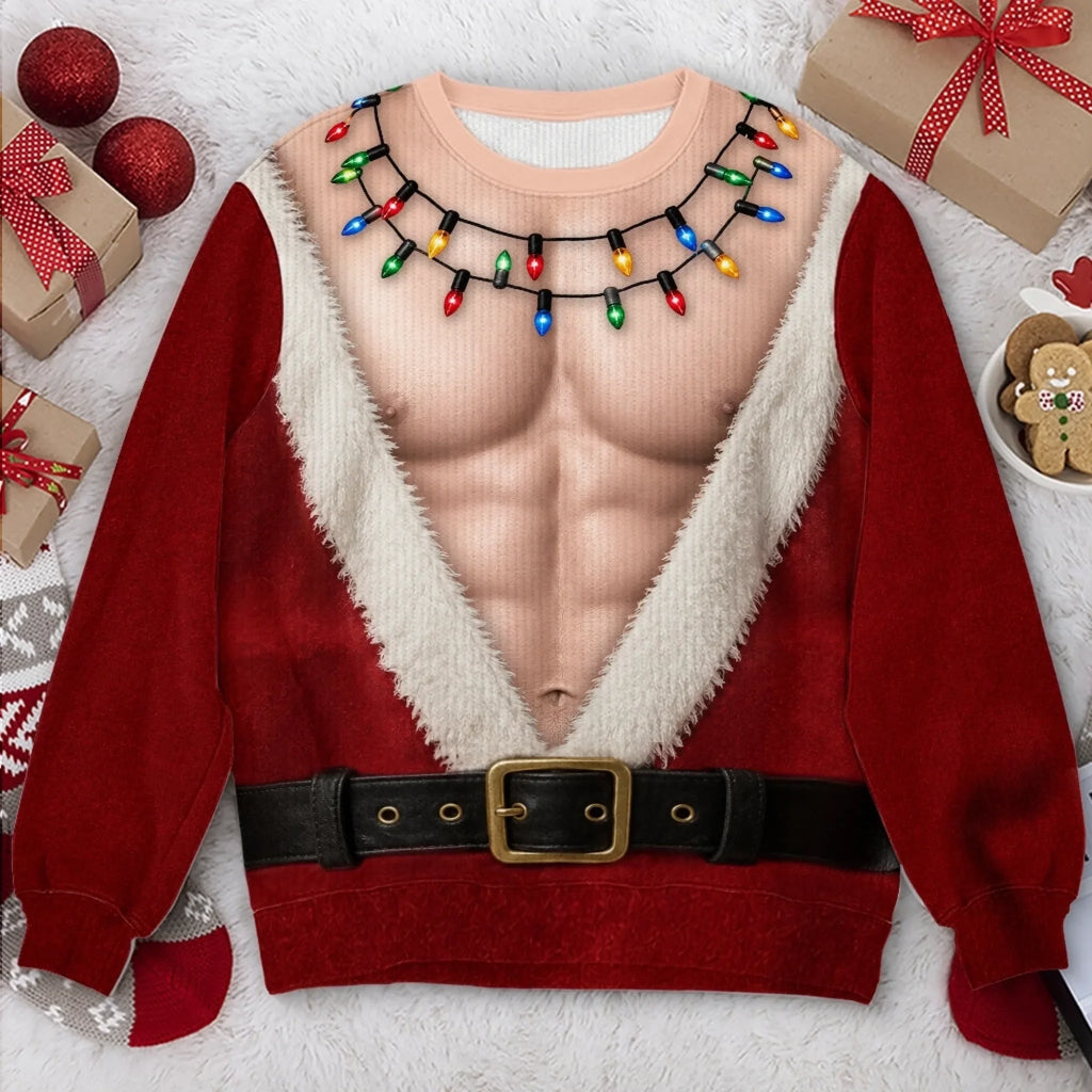 Custom Funny Santa Abs Ugly Christmas Sweater for Men