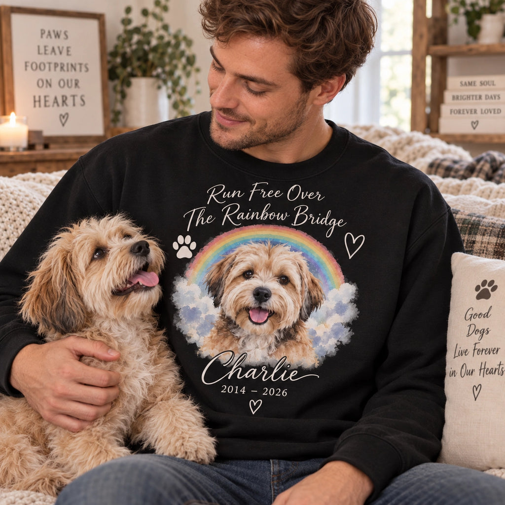 Personalized pet memorial sweatshirt with custom photo, name and dates – image 3
