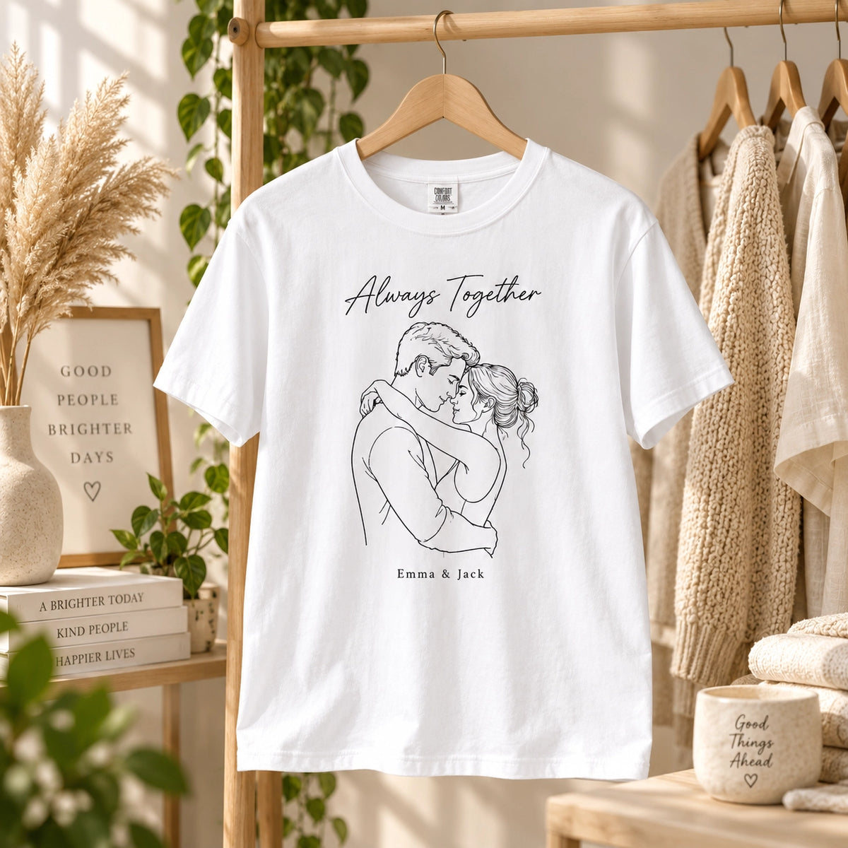 Custom Couple Line Art T-Shirt – Personalized Photo Shirt With Name & Date
