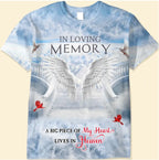Memorial Upload Photo Wings Heaven, In Loving Memory A Big Piece Of My Heart Lives In Heaven Personalized T-shirt