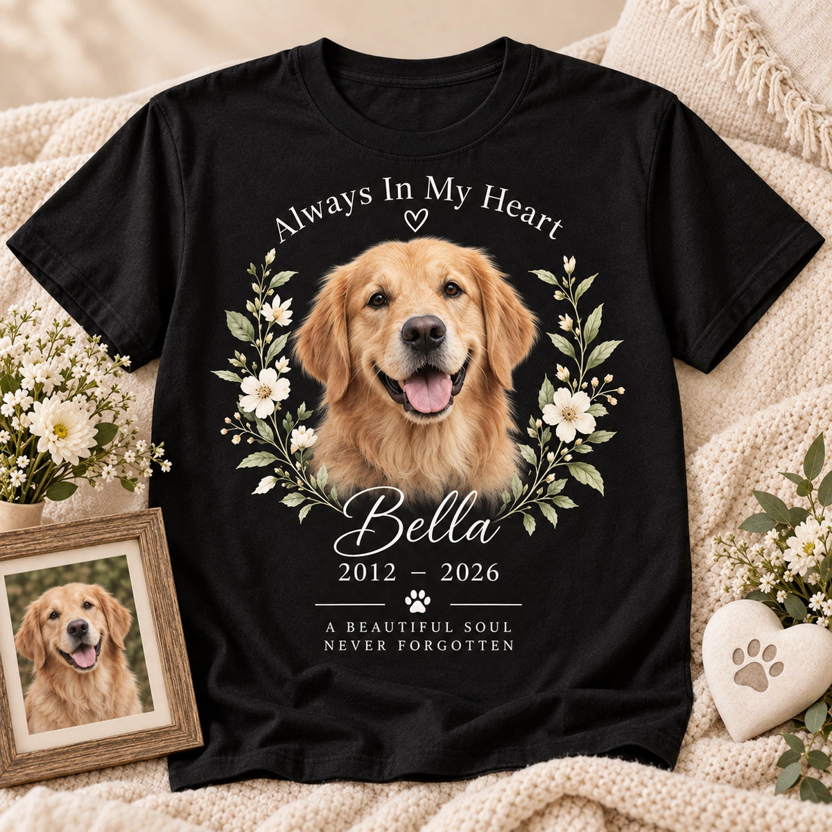Personalized pet memorial T-shirt with custom photo, name and dates – image 7