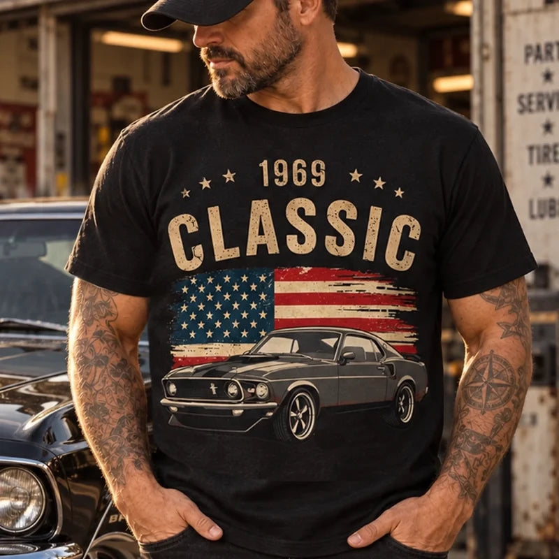 Personalized car photo and custom year T-shirt for men