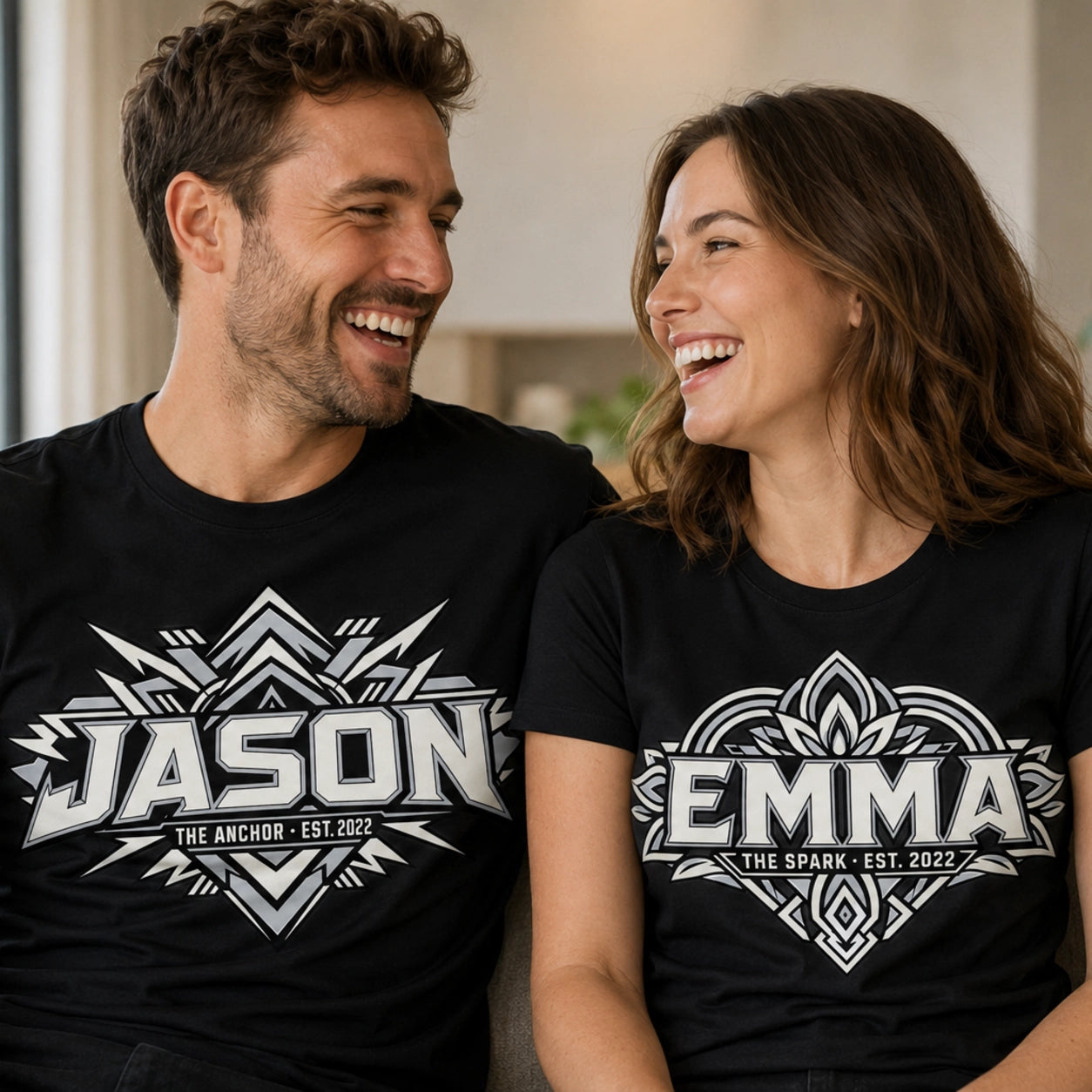 Personalized Name & Year Matching Couple T-Shirts – Custom Two-Shirt Set