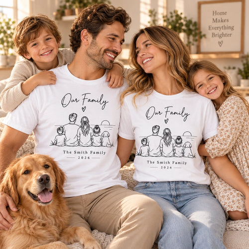 Custom Family Line Art T-Shirt – Personalized Photo Shirt With Name & Year