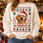 Personalized pet photo Christmas sweatshirt with custom pet name – image 1