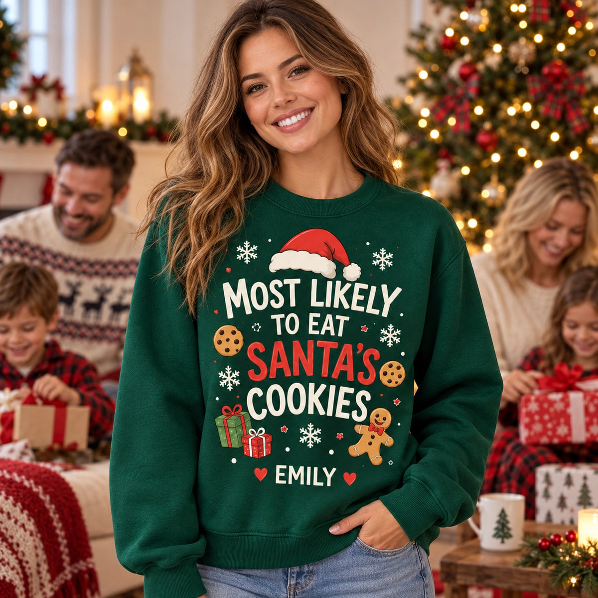 Personalized name Santa's Cookies Christmas sweatshirt – image 5