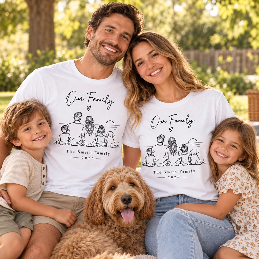 Custom Family Line Art T-Shirt – Personalized Photo Shirt With Name & Year