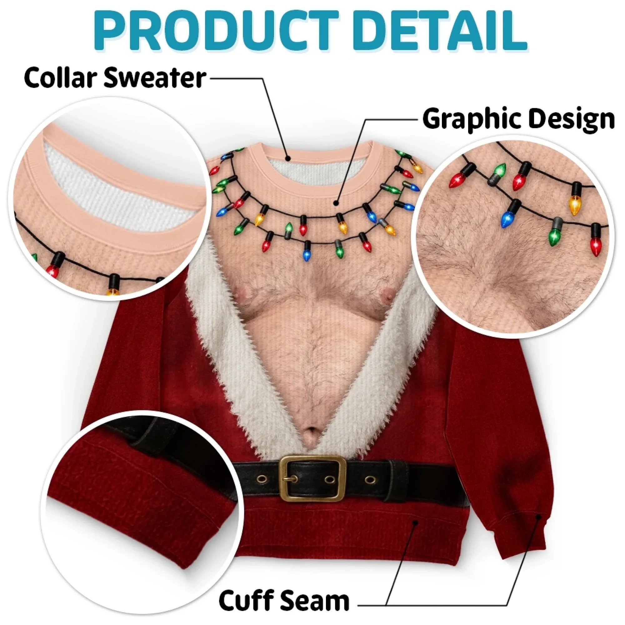 Custom Funny Santa Abs Ugly Christmas Sweater for Men