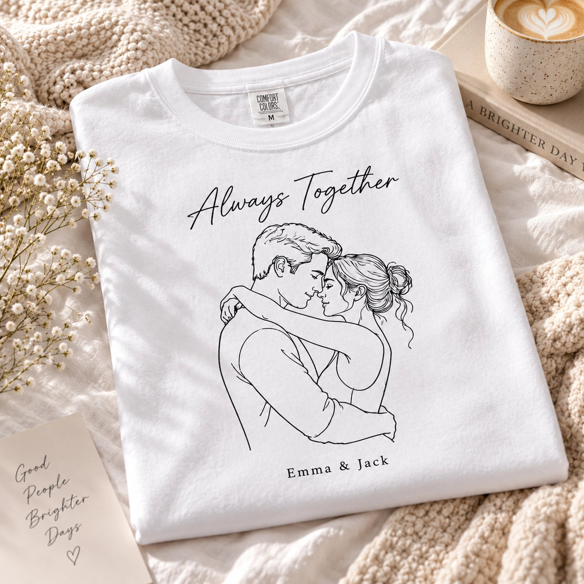 Custom Couple Line Art T-Shirt – Personalized Photo Shirt With Name & Date