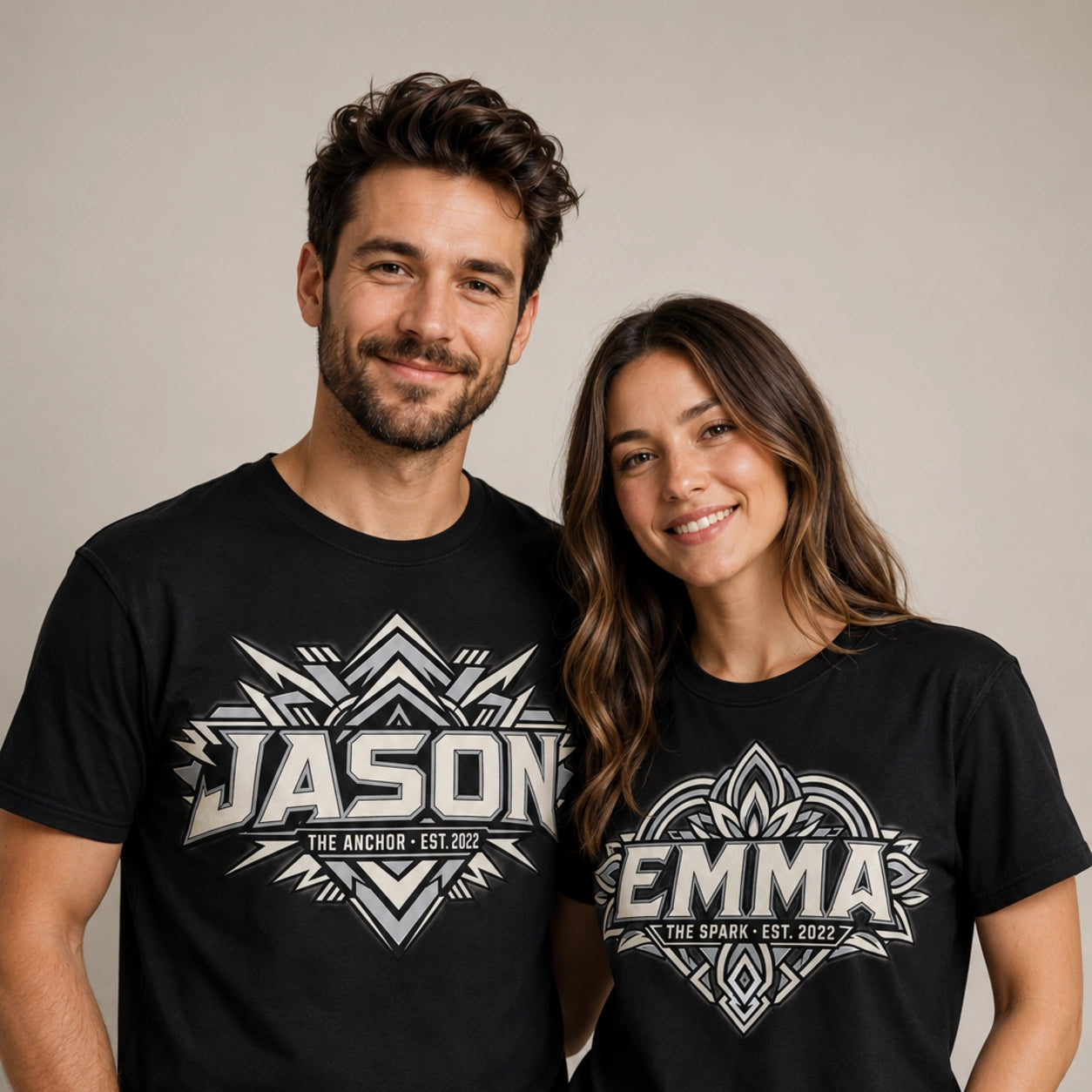 Personalized Name & Year Matching Couple T-Shirts – Custom Two-Shirt Set