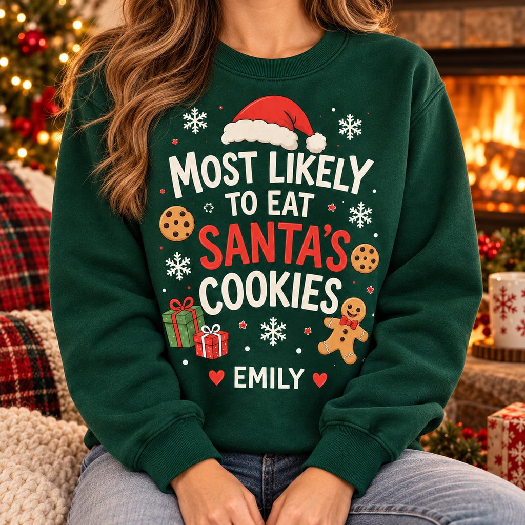 Personalized name Santa's Cookies Christmas sweatshirt – image 2