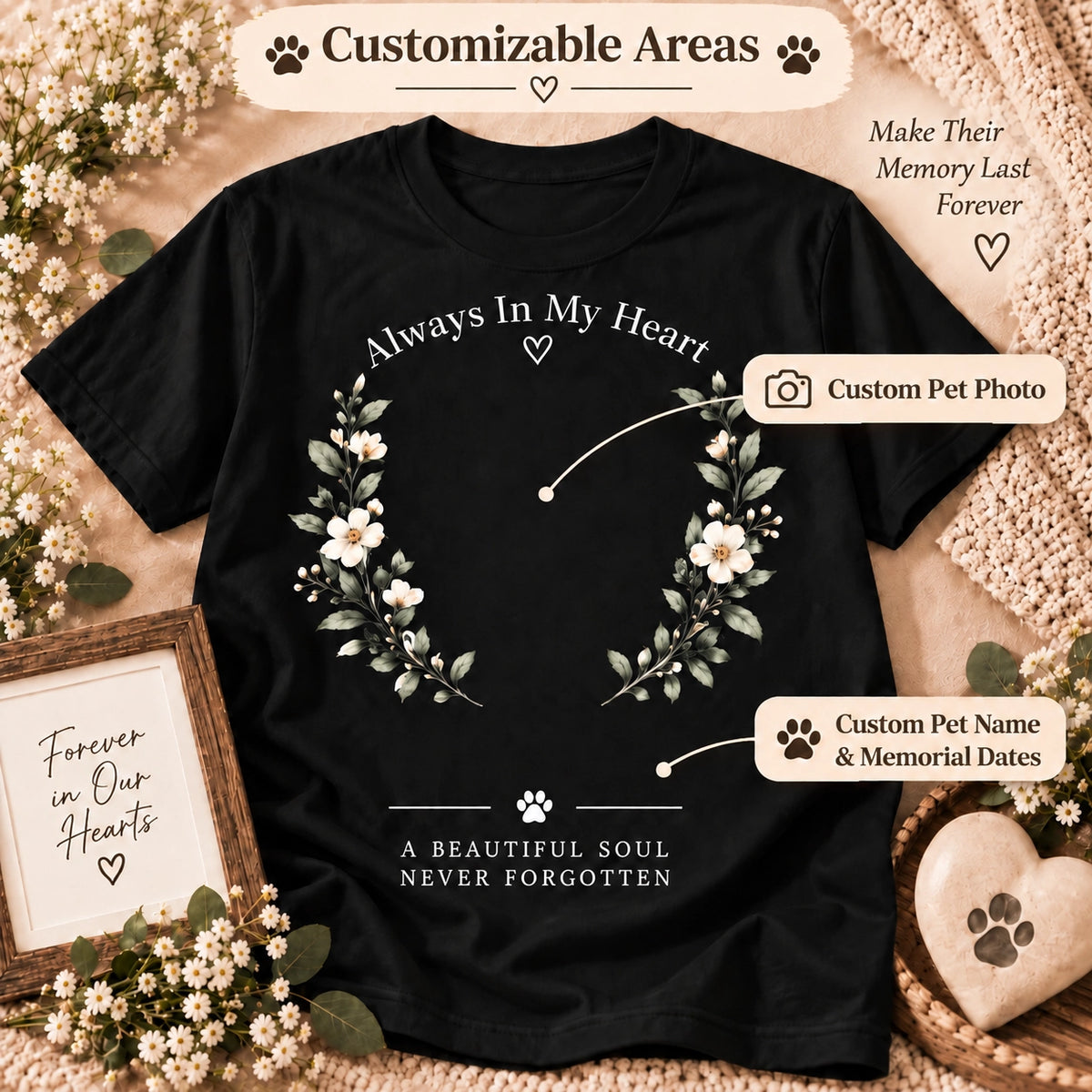 Personalized pet memorial T-shirt with custom photo, name and dates – image 2