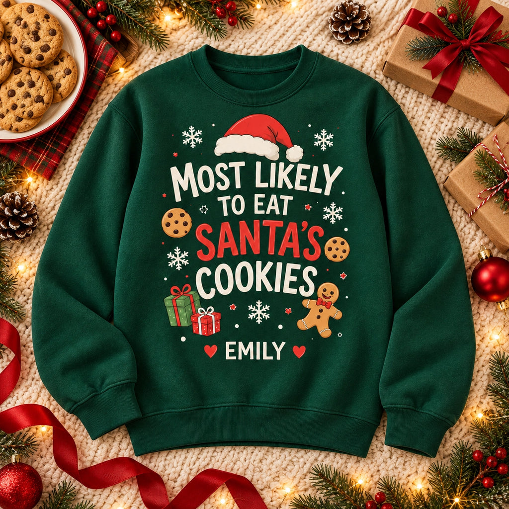 Personalized name Santa's Cookies Christmas sweatshirt – image 7