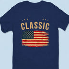 Blue custom car photo T-shirt template with classic flag design