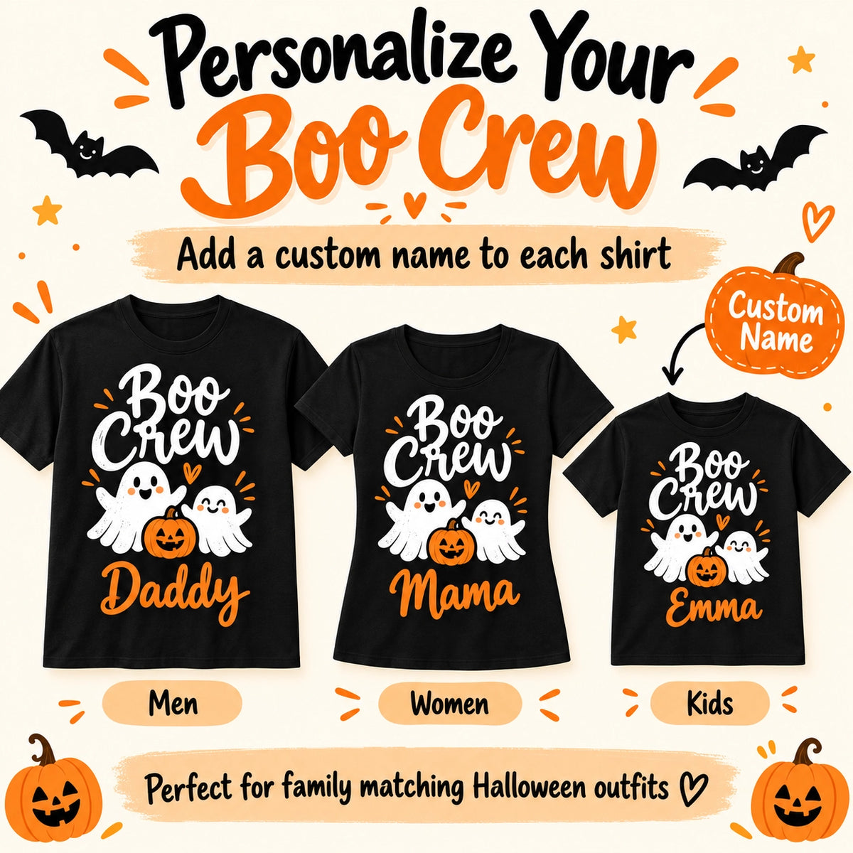 Custom Halloween family matching shirts with personalized names – gallery image 2