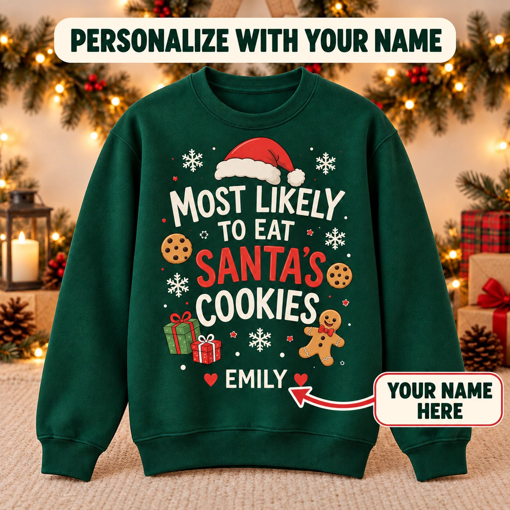 Personalized name Santa's Cookies Christmas sweatshirt – image 3