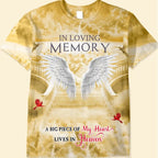 Memorial Upload Photo Wings Heaven, In Loving Memory A Big Piece Of My Heart Lives In Heaven Personalized T-shirt