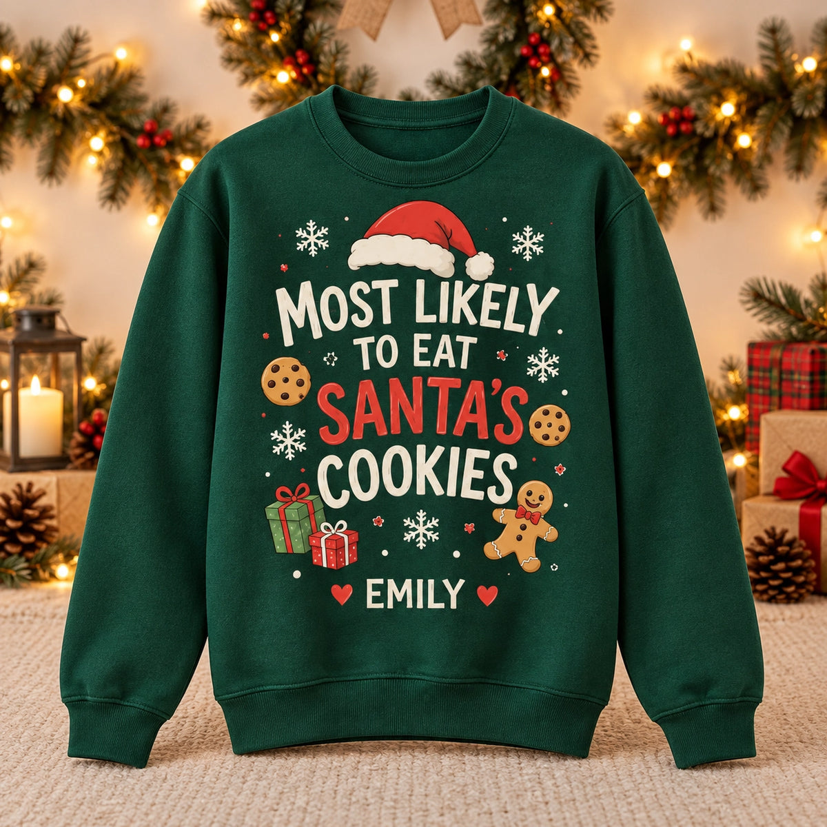 Personalized name Santa's Cookies Christmas sweatshirt – image 9