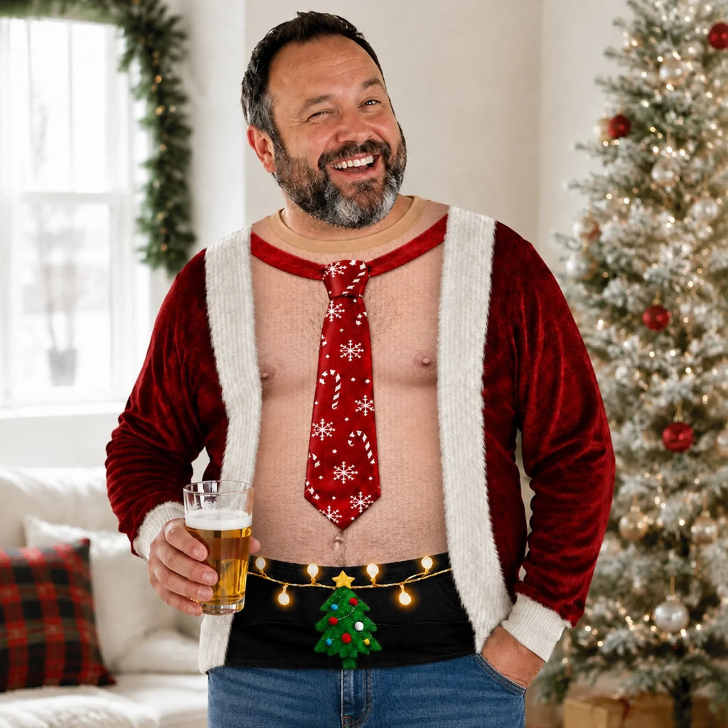 Custom Funny Santa Abs Ugly Christmas Sweater for Men
