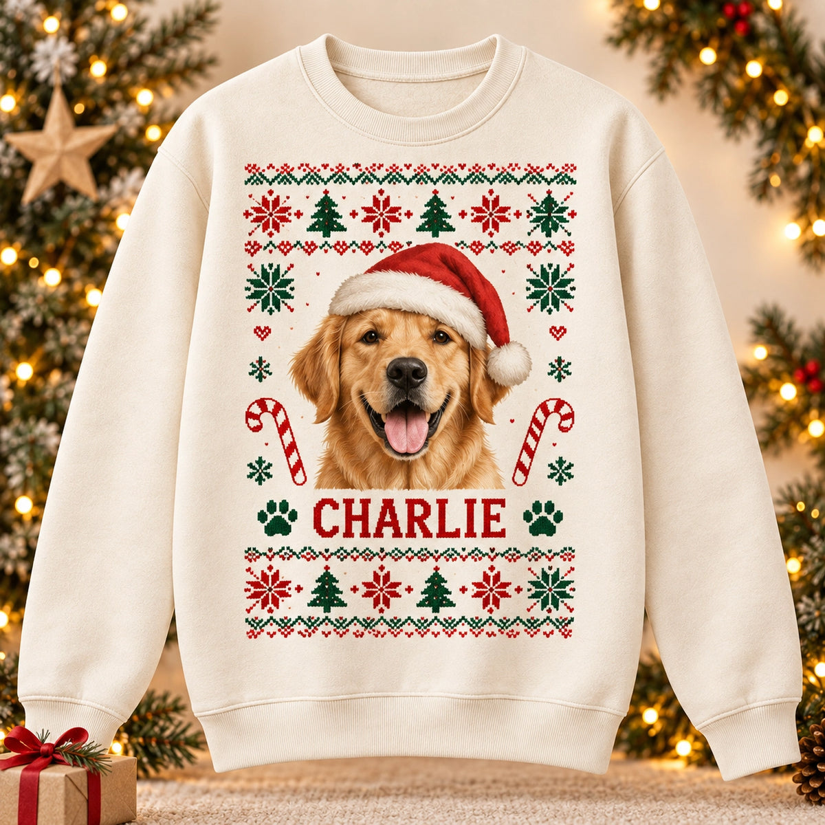 Personalized pet photo Christmas sweatshirt with custom pet name – image 8