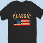 Black custom car photo T-shirt template with classic flag design